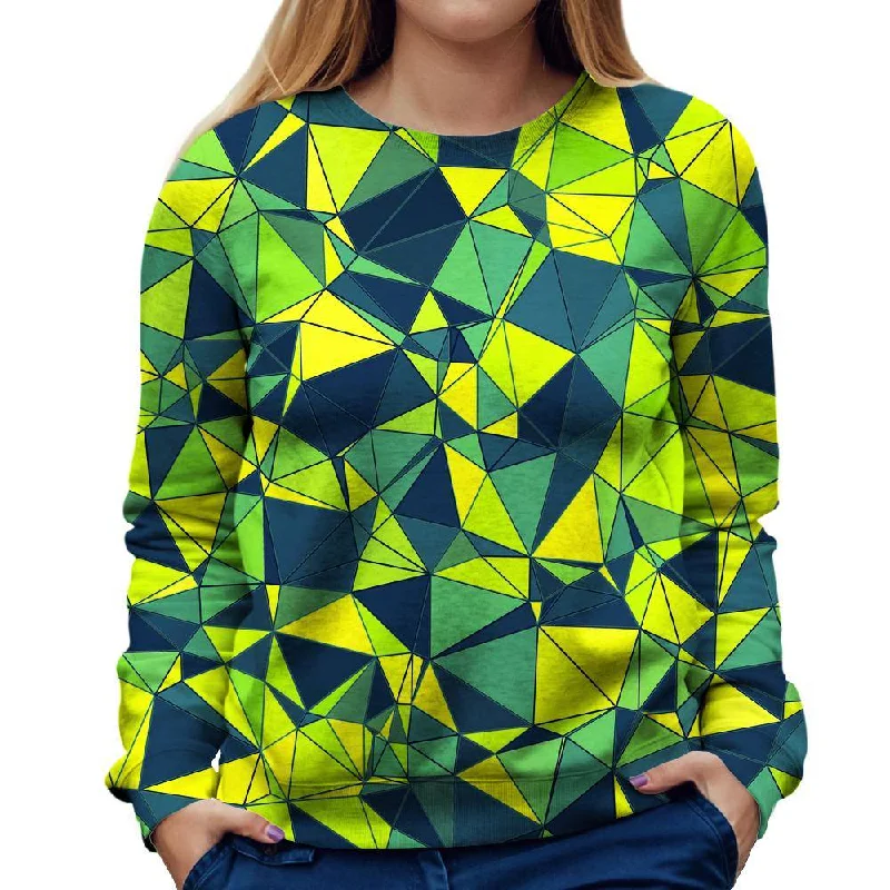 Triangles In Green Shades Womens Sweatshirt Hoodie with Thumb Holes Functional Cozy