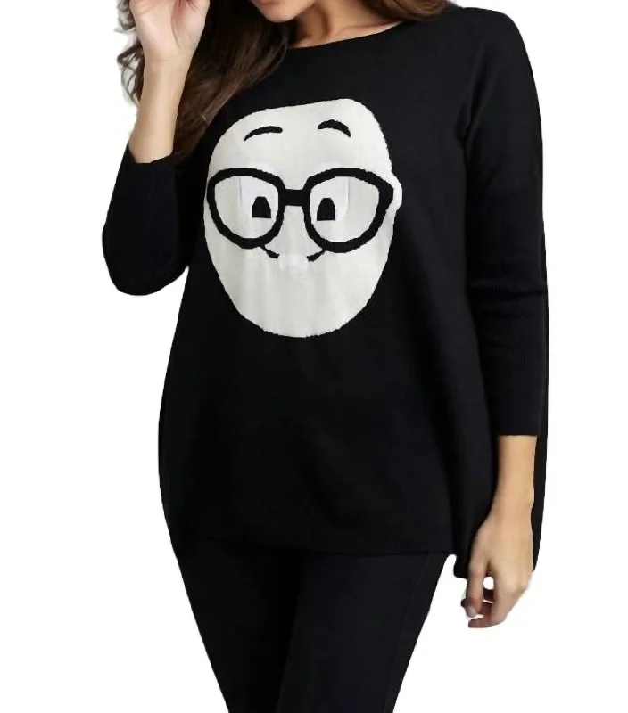 Geek Chic Emoji Pullover In Black Turtleneck Warm Pullover