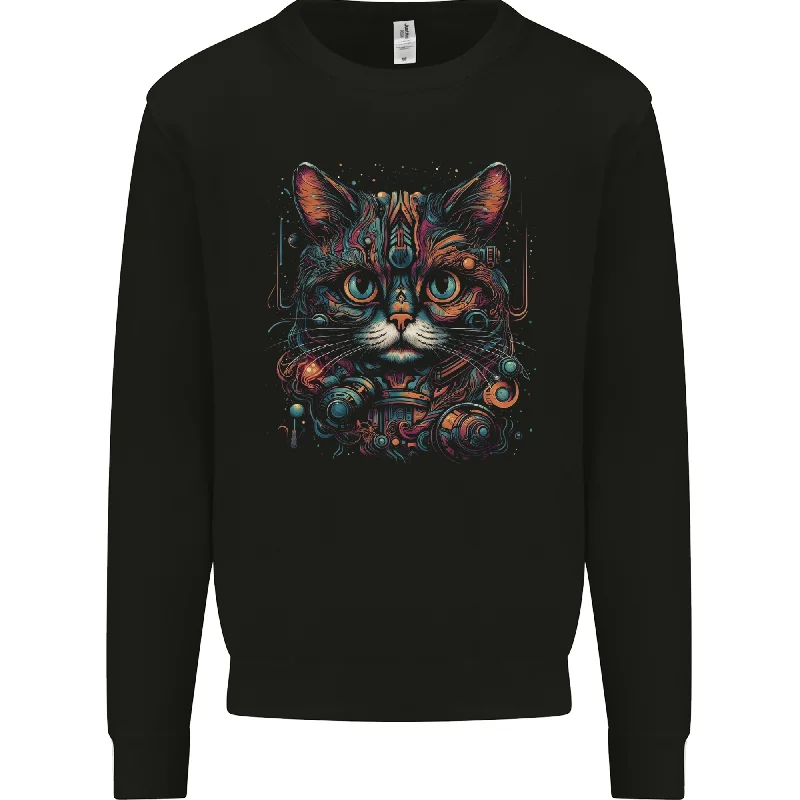 Astral Cat With Fantasy Tribal Markings Mens Sweatshirt Jumper Hoodie with Double Zipper Versatile Adjustable