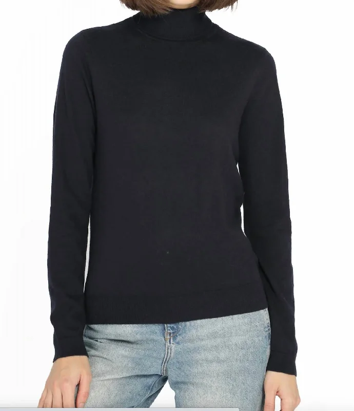 Supima Cotton Cash L/s Turtleneck Pullover In Black Plunging Neck Pullover