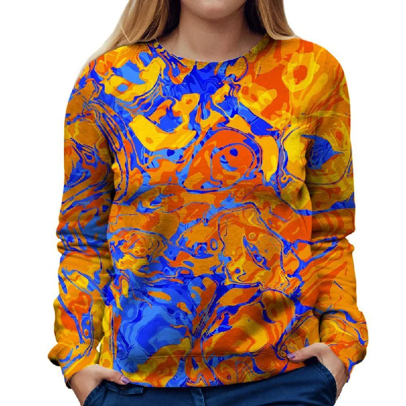 Orange Water Womens Sweatshirt Hoodie with Distressed Vintage Worn