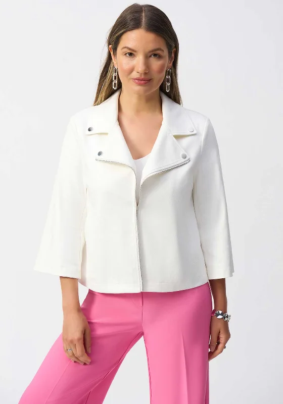 Joseph Ribkoff Faux Suede Biker Jacket, White Embroidered Jacket Appliqued Jacket Beaded Jacket Joseph Ribkoff Faux Suede Biker Jacket, White Embroidered Jacket Appliqued Jacket Beaded Jacket