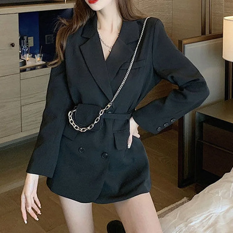 Wjczt Autumn Korean Fashion Design Suit Jackets Women Elegant V Neck Loose Lady Blazer with Belt Office Style Black Clothes New Nylon Fabric Polyester Fabric Spandex Fabric Wjczt Autumn Korean Fashion Design Suit Jackets Women Elegant V Neck Loose Lady Blazer with Belt Office Style Black Clothes New Nylon Fabric Polyester Fabric Spandex Fabric