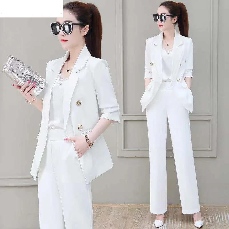 Wjczt Summer Korean Style Elegant Women's Pants Suit Fashion Slim Jacket Trousers Two-piece Set Office Blazer Temperament Tracksuit Striped Jacket Polka Dot Jacket Floral Jacket Wjczt Summer Korean Style Elegant Women's Pants Suit Fashion Slim Jacket Trousers Two-piece Set Office Blazer Temperament Tracksuit Striped Jacket Polka Dot Jacket Floral Jacket