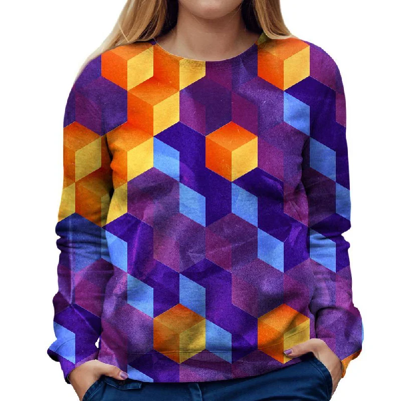 Cubed Purple Womens Sweatshirt Hoodie with Magnetic Closure Innovative Modern