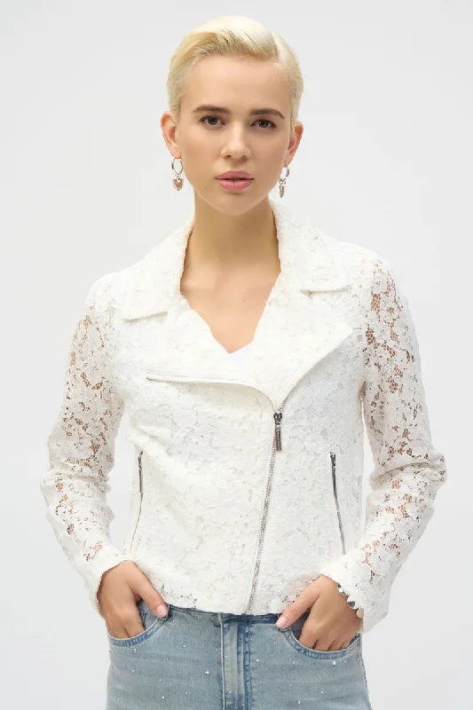 Lace Fitted Moto Jacket in white 252920 by Joseph Ribkoff Collared Jacket Crew Neck Jacket Turtle Neck Jacket Lace Fitted Moto Jacket in white 252920 by Joseph Ribkoff Collared Jacket Crew Neck Jacket Turtle Neck Jacket
