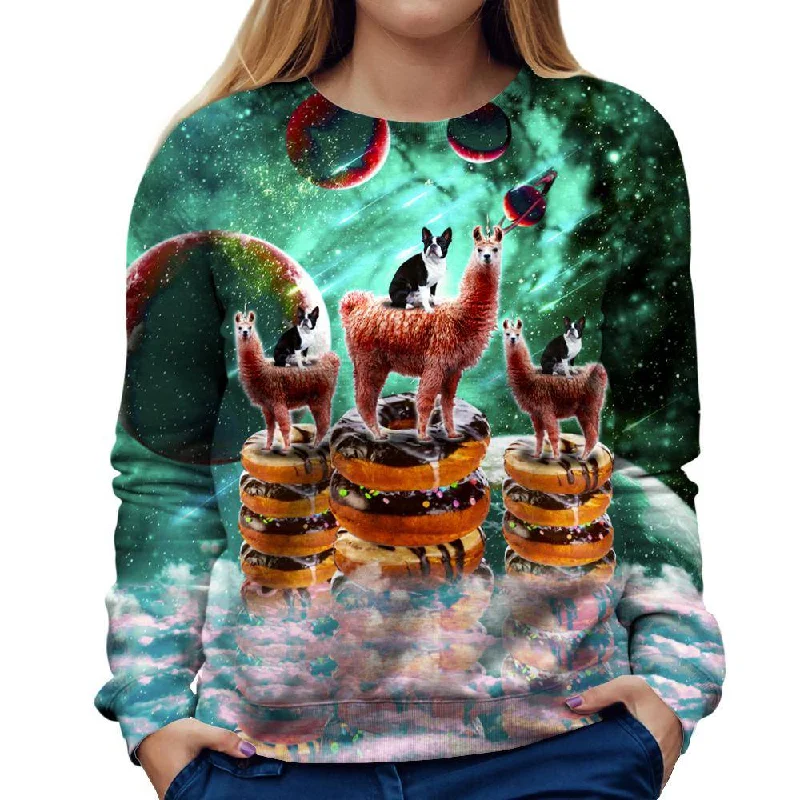 Llama Frenchie Donuts Womens Sweatshirt Hoodie with V-Neck Classic Versatile