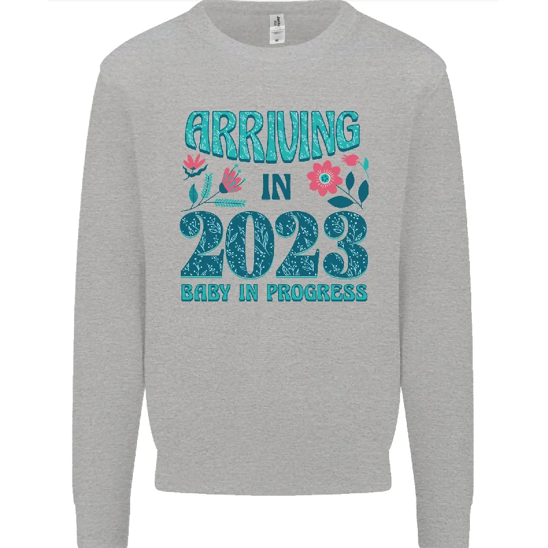 Arriving 2023 New Baby Pregnancy Pregnant Mens Sweatshirt Jumper Hoodie with Neon Bright Vibrant Arriving 2023 New Baby Pregnancy Pregnant Mens Sweatshirt Jumper Hoodie with Neon Bright Vibrant