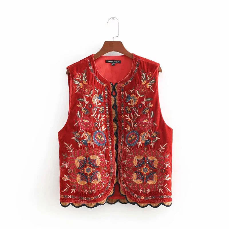 Wjczt 2022 Women Vintage sequins flower embroidery vest jacket ladies retro national style patchwork casual velvet waistCoat CT154 Wool Jacket Cashmere Jacket Tweed Jacket Wjczt 2022 Women Vintage sequins flower embroidery vest jacket ladies retro national style patchwork casual velvet waistCoat CT154 Wool Jacket Cashmere Jacket Tweed Jacket