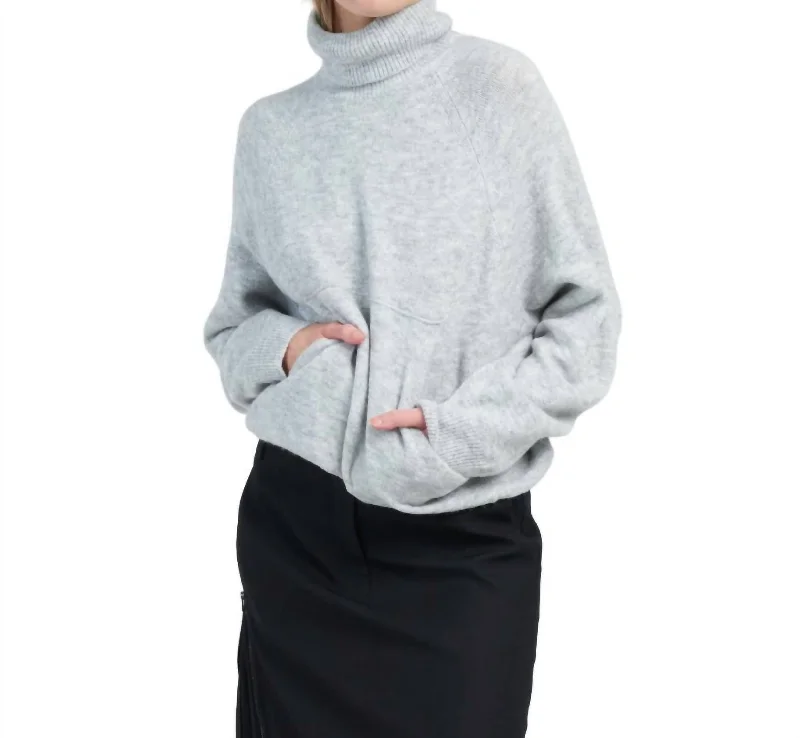 Douillet Turtleneck Easy Pullover In Light Heather Grey Spaghetti Sleeve Top