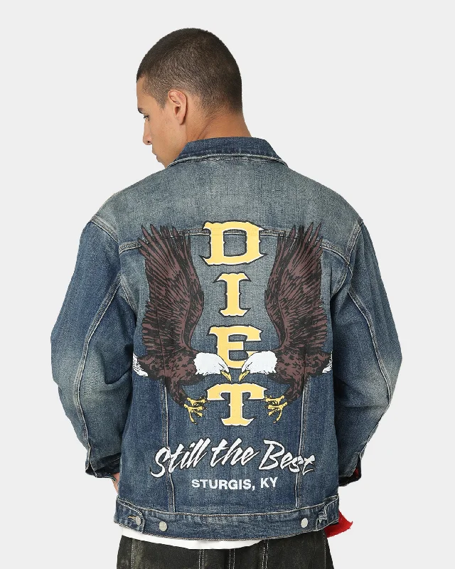 Diet Starts Monday Eagle Denim Trucker Jacket Indigo Boat Neck Shawl Collar Notched Collar Diet Starts Monday Eagle Denim Trucker Jacket Indigo Boat Neck Shawl Collar Notched Collar