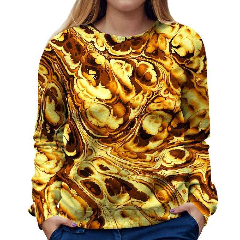 Gold Abstract Painting Womens Sweatshirt Hoodie with Fur Luxurious Winter