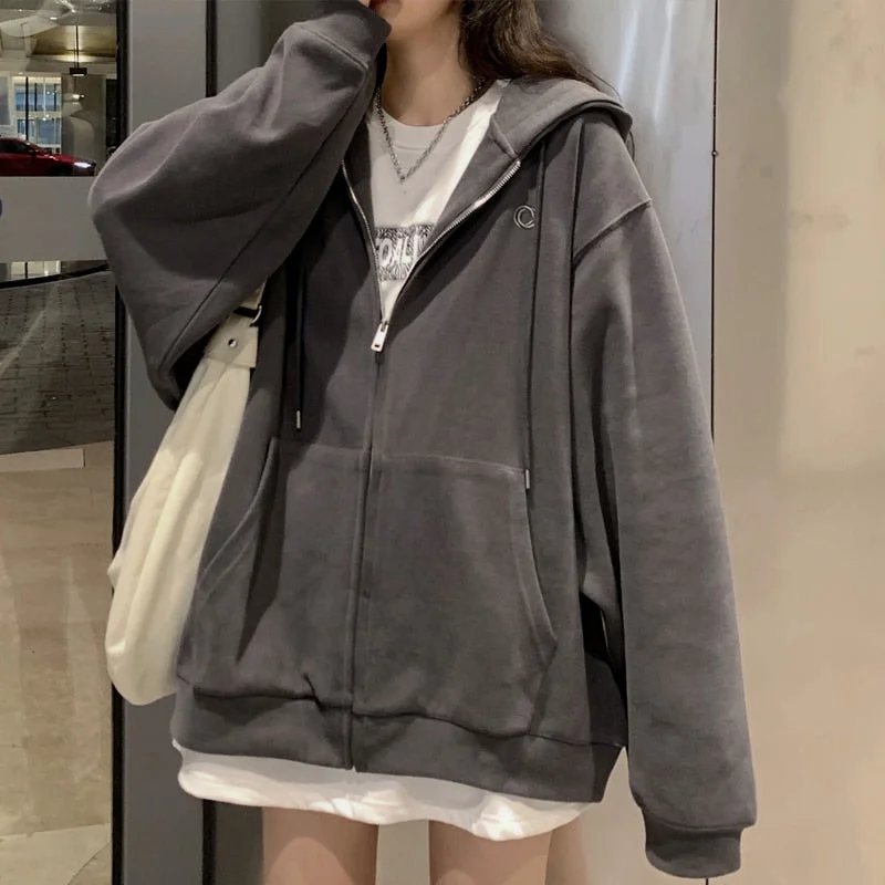 Women Korean Style Hoodies Zip-up Harajuku Oversized Solid Pocket Hooded Sweatshirts Autumn Long Sleeve Loose Baseball Jacket Hoodie with Pastel Soft Subtle Women Korean Style Hoodies Zip-up Harajuku Oversized Solid Pocket Hooded Sweatshirts Autumn Long Sleeve Loose Baseball Jacket Hoodie with Pastel Soft Subtle