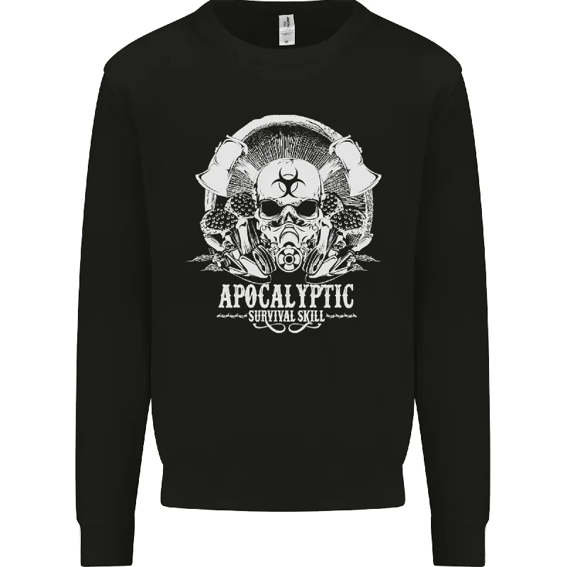 Apocalyptic Survival Skill Skull Gaming Mens Sweatshirt Jumper Hoodie with High-Low Hem Asymmetrical Trendy