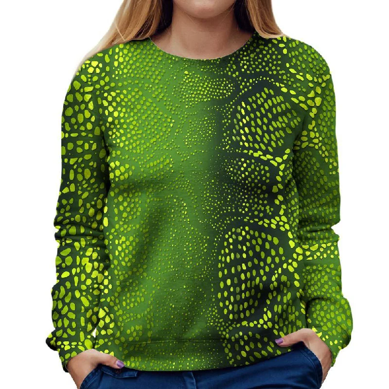 Many Dots Green Womens Sweatshirt Hoodie with Hidden Zipper Minimalist Clean