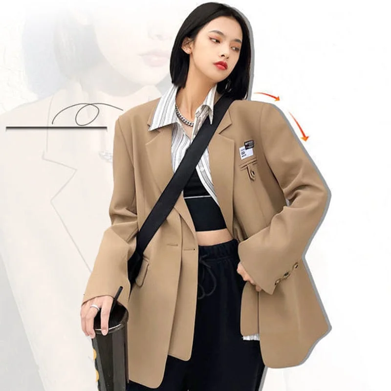 Wjczt Autumn Design Temperament Suit Jacket Women Loose Black Blazer Khaki Tailored Coat Korean Office Lady Overwear New Cotton Fabric Linen Fabric Terry Fabric Wjczt Autumn Design Temperament Suit Jacket Women Loose Black Blazer Khaki Tailored Coat Korean Office Lady Overwear New Cotton Fabric Linen Fabric Terry Fabric