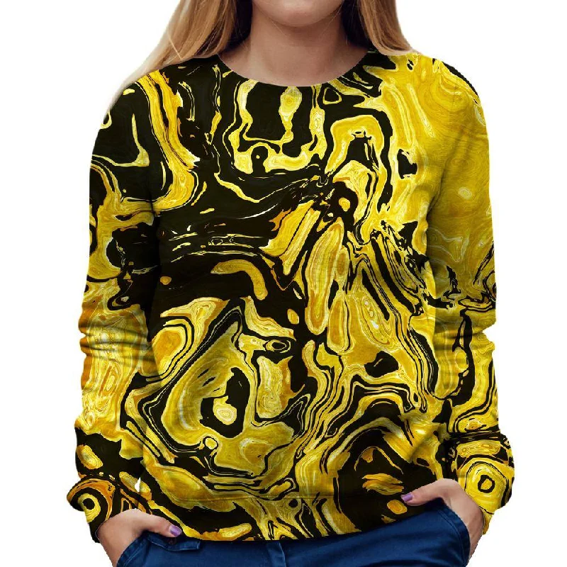 Yellow Flow Womens Sweatshirt Hoodie with Puffed Sleeves Voluminous Trendy