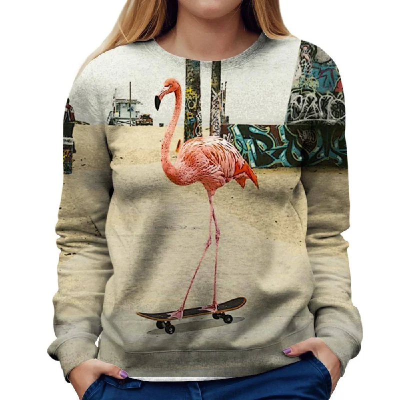 Venice Beach Flamingo Womens Sweatshirt Hoodie with Hem Detail Decorative Unique