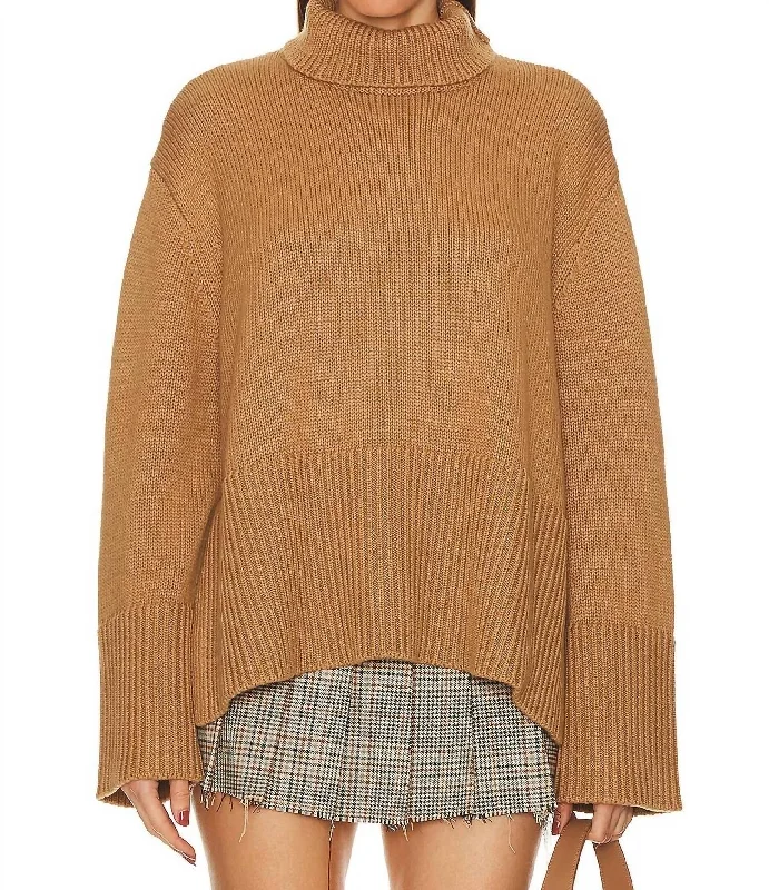 Della Turtleneck Pullover In Camel High Neck Pullover