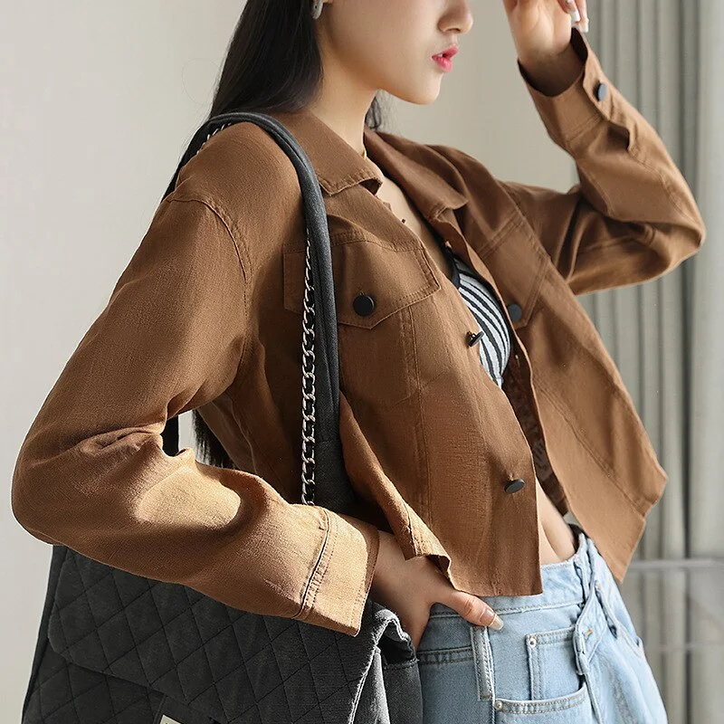 Wjczt Casual Spring New Turn-down Collar Linen Short Women Jackets 2022 Simple Solid Color All Match Button Female Coats Rayon Jacket Velvet Jacket Corduroy Jacket Wjczt Casual Spring New Turn-down Collar Linen Short Women Jackets 2022 Simple Solid Color All Match Button Female Coats Rayon Jacket Velvet Jacket Corduroy Jacket