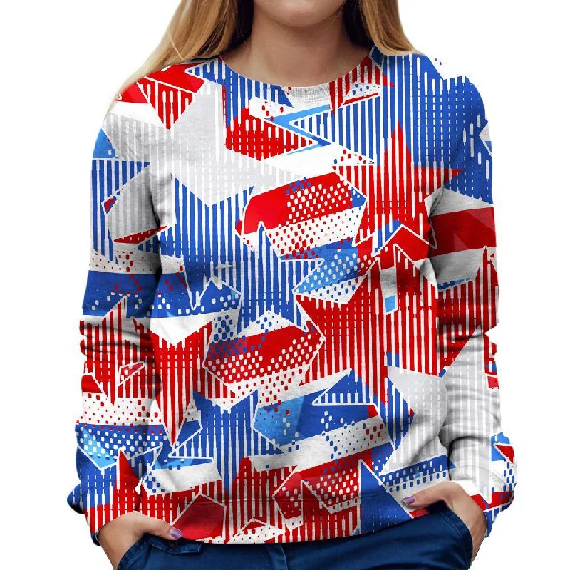 USA Star Womens Sweatshirt Hoodie with Hem Contrast Bold Stylish