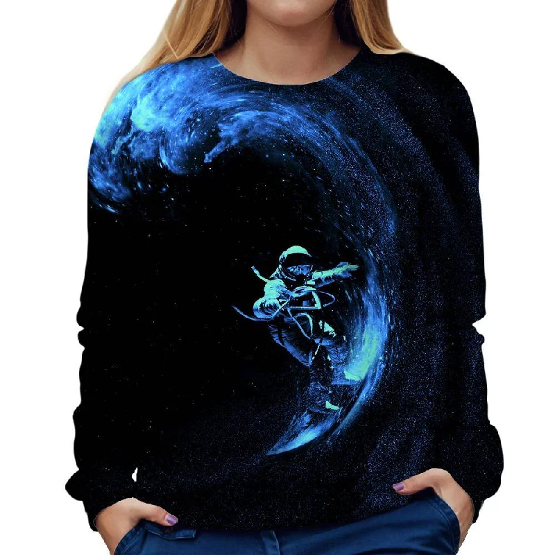 Space Surfing Womens Sweatshirt Hoodie with Contrast Stitching Detailed Premium