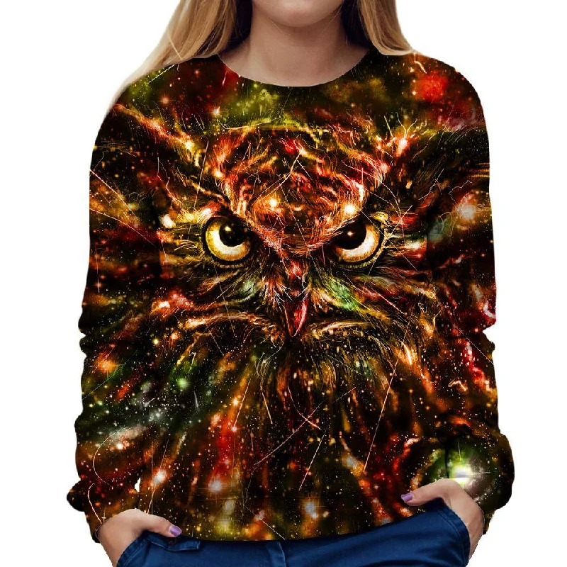 Space Owl Womens Sweatshirt Hoodie with Raw Hem Edgy Unfinished