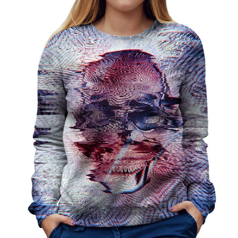 White Glitch Skull Womens Sweatshirt Hoodie with Turtle Neck Cozy Winter