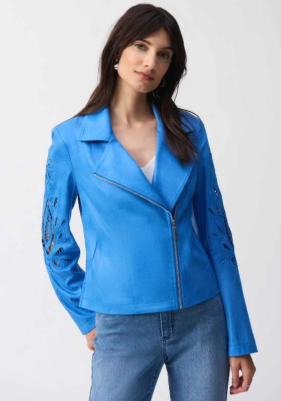Joseph Ribkoff Crochet Flower Moto Jacket, Blue Satin Jacket Silk Jacket Chiffon Jacket Joseph Ribkoff Crochet Flower Moto Jacket, Blue Satin Jacket Silk Jacket Chiffon Jacket