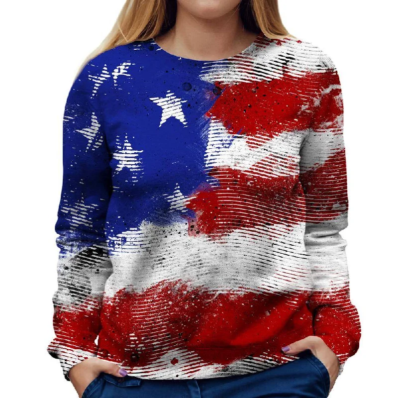 American Flag Lines Womens Sweatshirt Hoodie Dress Longline Feminine