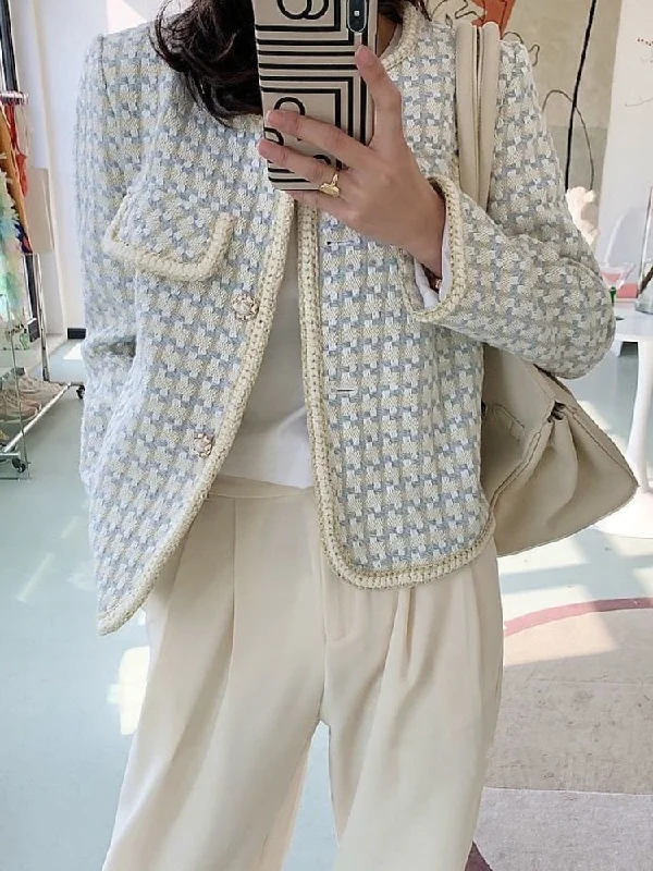Wjczt High Quality French Vintage Small Fragrance Tweed Jacket Coat Women's Spring Autumn Casual Fried Street Short Coat Plaid Outwear Embroidered Jacket Appliqued Jacket Beaded Jacket Wjczt High Quality French Vintage Small Fragrance Tweed Jacket Coat Women's Spring Autumn Casual Fried Street Short Coat Plaid Outwear Embroidered Jacket Appliqued Jacket Beaded Jacket