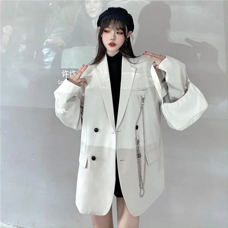 Wjczt Autumn Temperament Suit Jacket Women Trendy Loose Black Blazer White Tailored Coat Korean Office Lady Overwear New Fleece Fabric Down Fabric Feather Fabric Wjczt Autumn Temperament Suit Jacket Women Trendy Loose Black Blazer White Tailored Coat Korean Office Lady Overwear New Fleece Fabric Down Fabric Feather Fabric