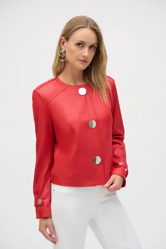 Foiled Faux Suede Boxy Jacket in Radient Red 252918 by Joseph Ribkoff V-Neck Jacket Boat Neck Jacket Square Neck Jacket Foiled Faux Suede Boxy Jacket in Radient Red 252918 by Joseph Ribkoff V-Neck Jacket Boat Neck Jacket Square Neck Jacket