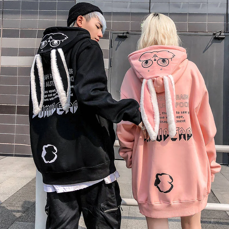 Animal Women Hoodies Harajuku Kawaii Rabbit Hoodie Sweatshirt Tops Hoodie with Rhinestones Sparkly Elegant
