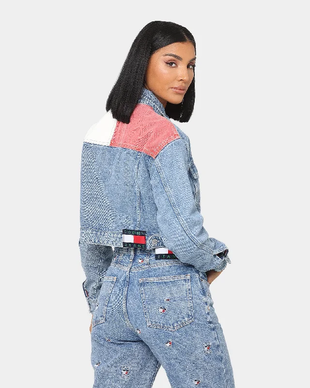 Tommy Jeans Women's Cropped Trucker Jacket Denim Fleece Fabric Down Fabric Feather Fabric Tommy Jeans Women's Cropped Trucker Jacket Denim Fleece Fabric Down Fabric Feather Fabric
