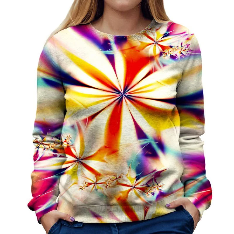 Blinding Flower Womens Sweatshirt Hoodie with Rhinestones Sparkly Elegant