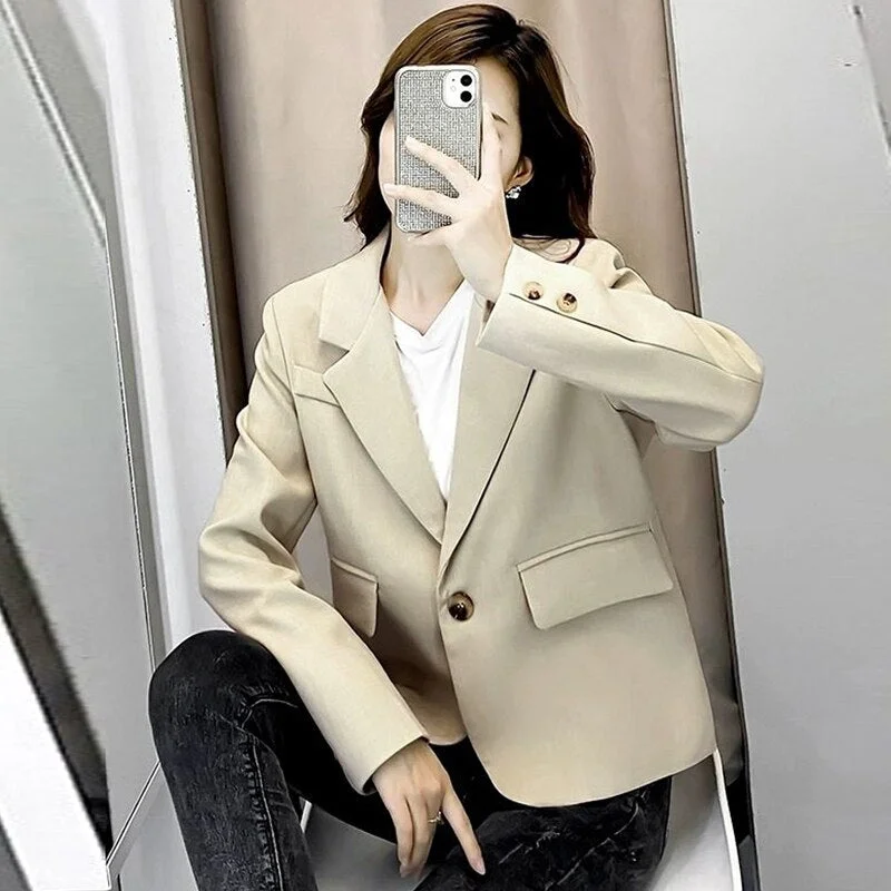 Wjczt Autumn Simple Elegant Black Blazer Women Loose Suit Jackets Causal Tailored Coat Korean Fashion Lady Office Outwear New Denim Fabric Leather Fabric Suede Fabric Wjczt Autumn Simple Elegant Black Blazer Women Loose Suit Jackets Causal Tailored Coat Korean Fashion Lady Office Outwear New Denim Fabric Leather Fabric Suede Fabric