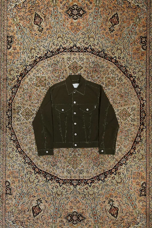 SUGARHILL RAW-EDGE CANVAS DENIM JACKET TYPE3 (DARK KHAKI) Faux Fur Jacket Real Fur Jacket Shearling Jacket SUGARHILL RAW-EDGE CANVAS DENIM JACKET TYPE3 (DARK KHAKI) Faux Fur Jacket Real Fur Jacket Shearling Jacket