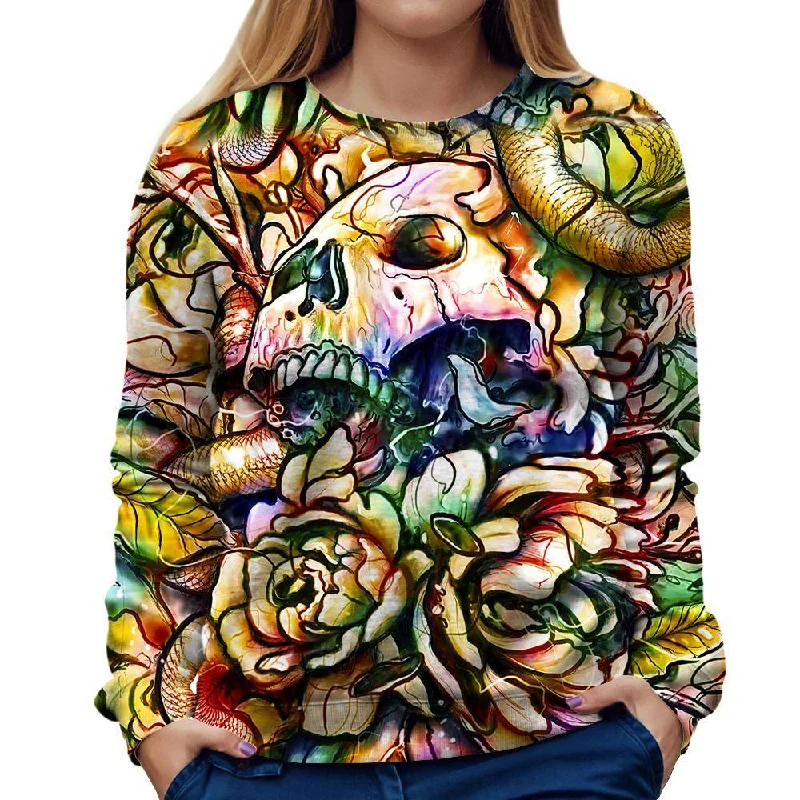 Floral Skull Womens Sweatshirt Hoodie with Earth Tones Natural Calm