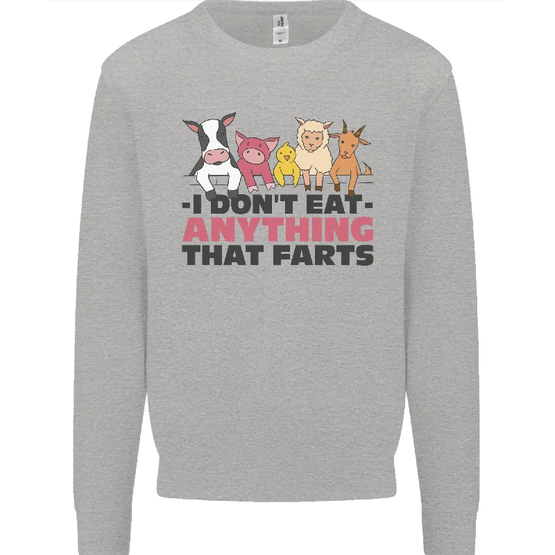 Anything That Farts Funny Vegan Vegetarian Mens Sweatshirt Jumper Hoodie with Cropped Fit Short Trendy