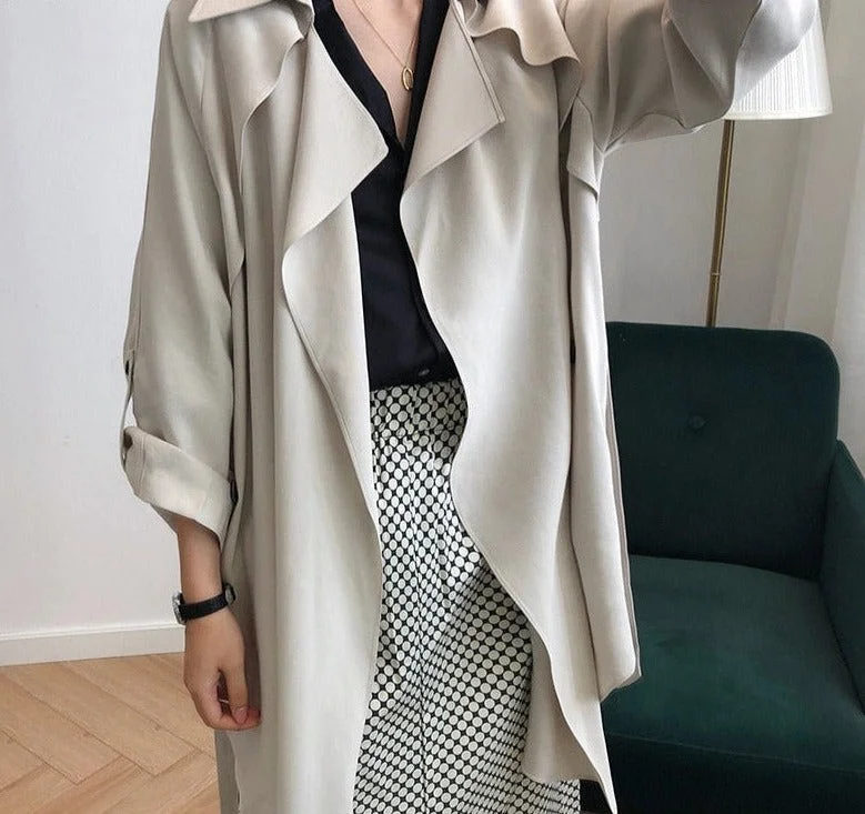 Wjczt Casual Turn-down Collar Women Thin Trench Coats Full Sleeve Loose Lace-up Female Windbreaker 2021 Autumn Outwear Jacket Boat Neck Shawl Collar Notched Collar Wjczt Casual Turn-down Collar Women Thin Trench Coats Full Sleeve Loose Lace-up Female Windbreaker 2021 Autumn Outwear Jacket Boat Neck Shawl Collar Notched Collar