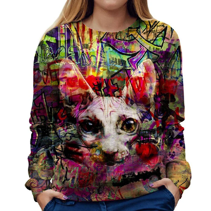 The Graffiti Cat Womens Sweatshirt Hoodie with Slit Hem Functional Movement