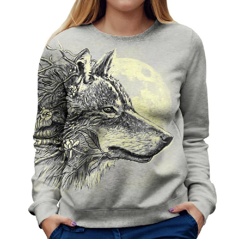 Gray Wolf Womens Sweatshirt Hoodie with Distressed Vintage Worn