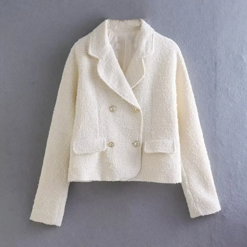 Wjczt Autumn Women Solid Tweed Textured Cropped Blazer Long Sleeve Double Breasted Jacket Coat Female Chic Tops XX8913 Nylon Jacket Polyester Jacket Spandex Jacket Wjczt Autumn Women Solid Tweed Textured Cropped Blazer Long Sleeve Double Breasted Jacket Coat Female Chic Tops XX8913 Nylon Jacket Polyester Jacket Spandex Jacket