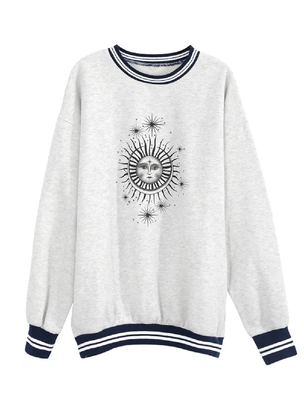 Autumn Winter Sun Star Sweatershirts Womens Casual Loose Pullover Cute Youg Girls Hoodies Female Clothes Gray Oversize Hoodie with Reflective Safety Nightwear Autumn Winter Sun Star Sweatershirts Womens Casual Loose Pullover Cute Youg Girls Hoodies Female Clothes Gray Oversize Hoodie with Reflective Safety Nightwear