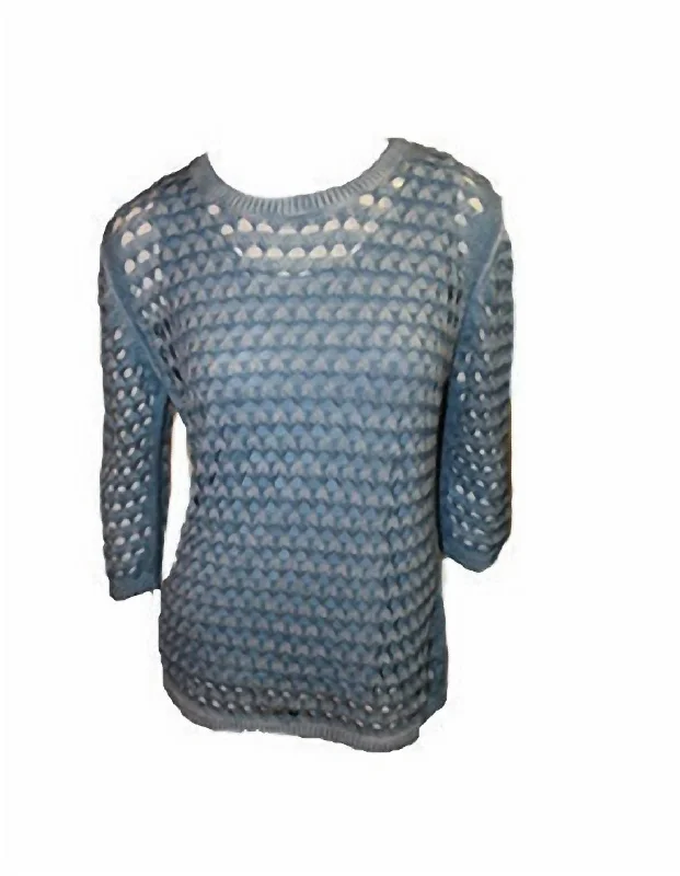Open Stitch Pullover In Denim Wide Sleeve Pullover