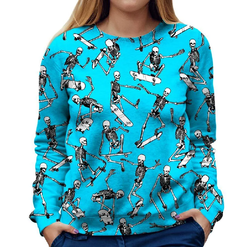 Skateboarding Skulls Blue Womens Sweatshirt Hoodie with Oversized Fit Loose Comfortable