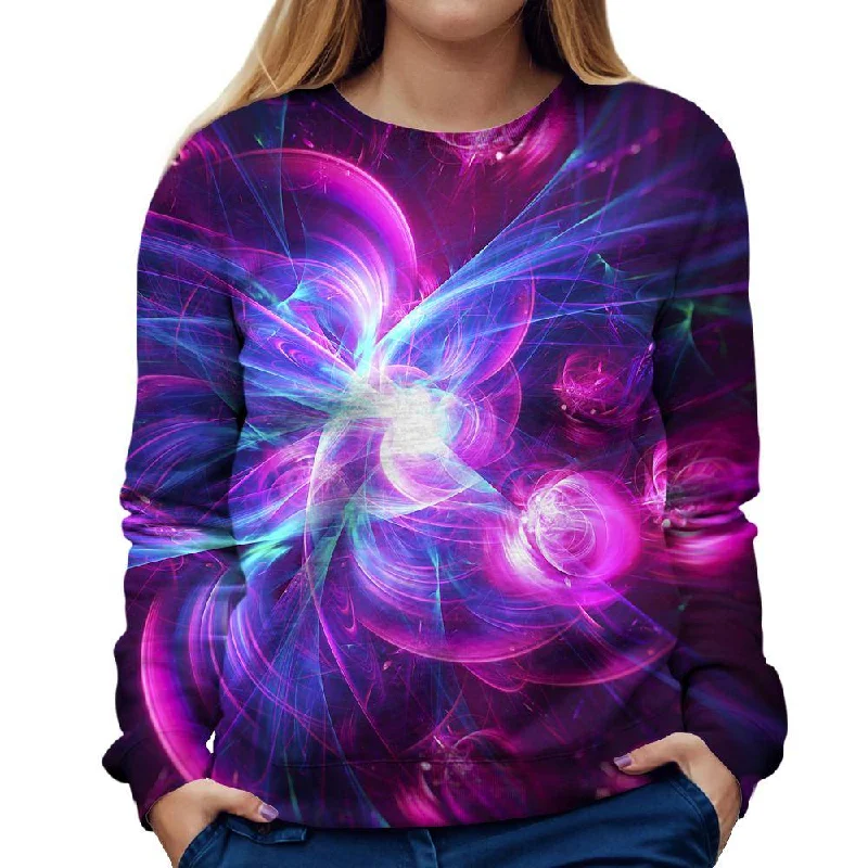 Purple Light Womens Sweatshirt Hoodie with Fur Luxurious Winter
