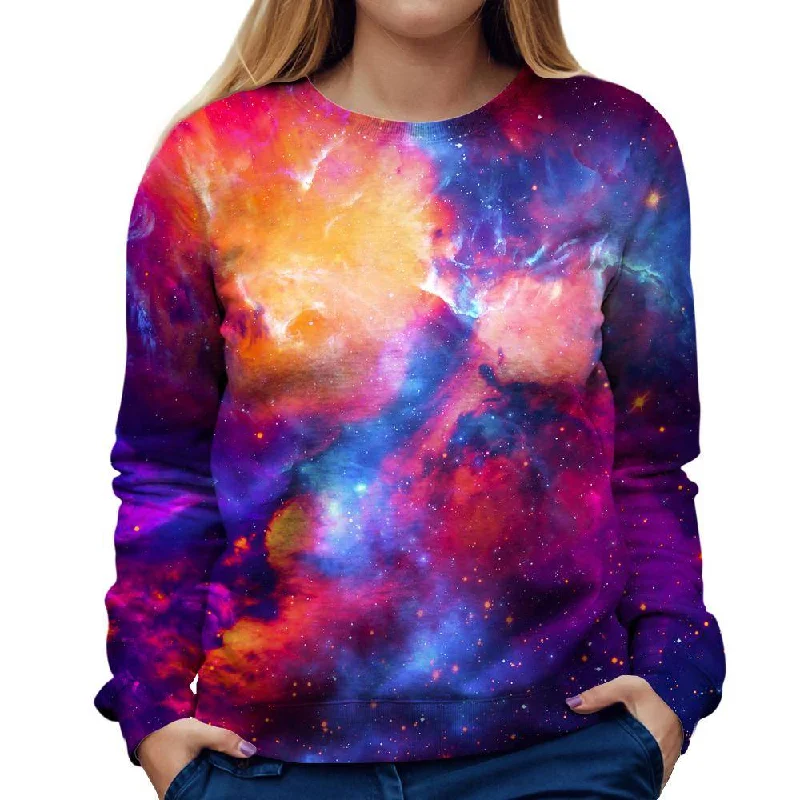 Glossy Galaxy Womens Sweatshirt Hoodie with Raw Hem Edgy Unfinished