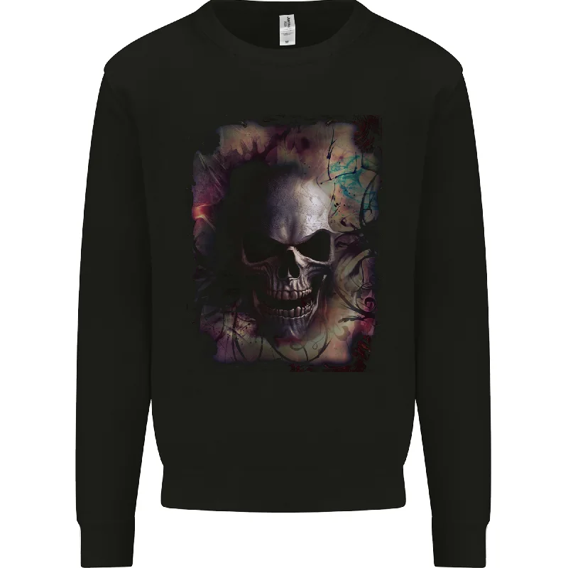 Artistic Skull Gothic Goth Mens Sweatshirt Jumper Hoodie with Front Slit Layering Stylish